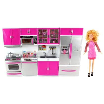 My Modern Kitchen Full Deluxe Kit Battery Operated Kitchen Playset With Toy Doll, Lights, And Sounds