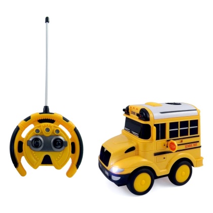School Bus RC Toy Car For Kids With Steering Wheel Remote, Lights and Sounds