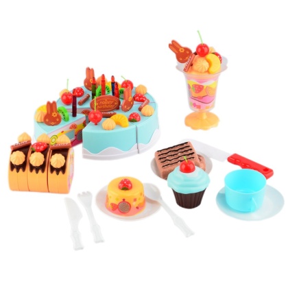 Birthday Cake 75pcs Pretend Play Food Toy Set (Blue)