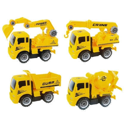 Take-A-Part Friction Powered Construction Trucks With Crane, Excavator, Mixer, Dump Truck