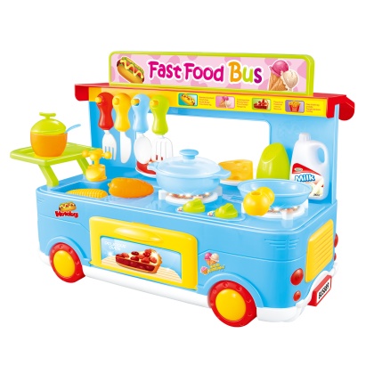 Fast Food Bus Kitchen Play Set Toy 29pcs (Blue)