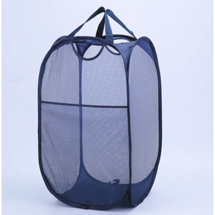 Mesh Pop Up Laundry Basket With Side Pocket (Dark Blue)