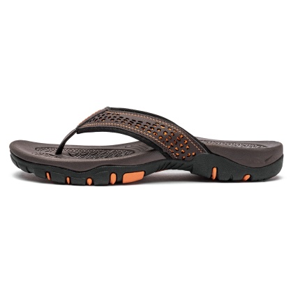 Mens Thong Sandals Indoor and Outdoor Beach Flip Flop Brown/Orange (Size 12)