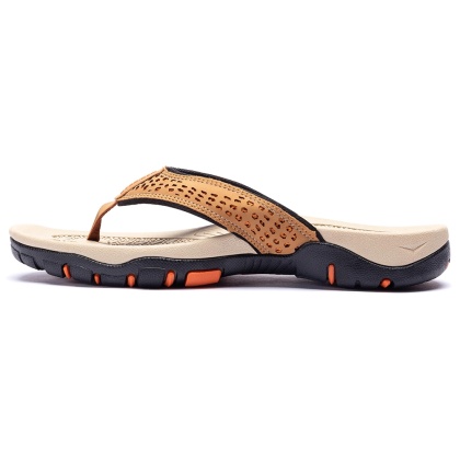 Mens Thong Sandals Indoor and Outdoor Beach Flip Flop Khaki/Orange (Size 12)