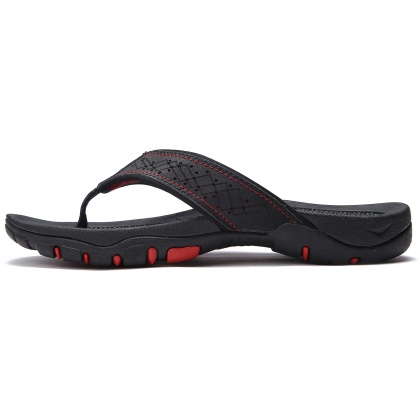 Mens Thong Sandals Indoor and Outdoor Beach Flip Flop Black/Red (Size 7.5)