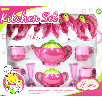 Deluxe Pink Tea Set For Kids With Tea Pots, Cups, Dishes And Kitchen Utensils (18 pcs)