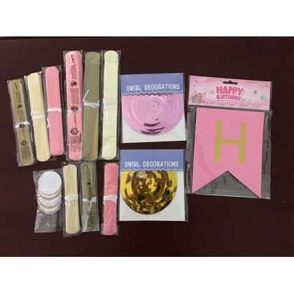 Happy Birthday Party Pink and Gold Color Paper Decorations
